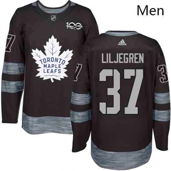 Mens Adidas Toronto Maple Leafs 37 Timothy Liljegren Authentic Black 1917 2017 100th Anniversary NHL Jersey